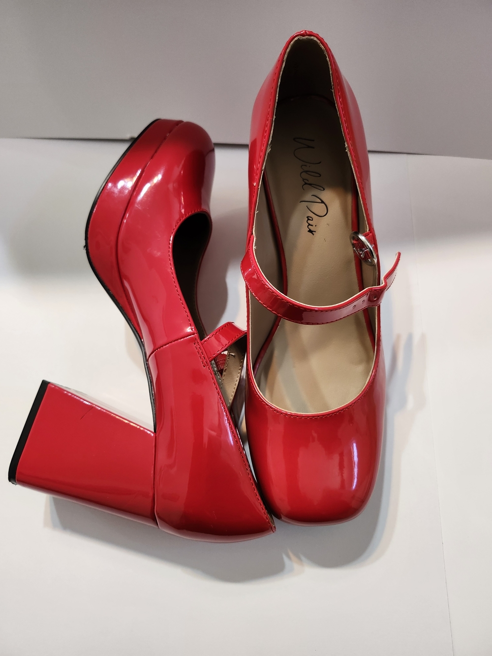 Wild Pair Red Patent Mary Jane Block Heels